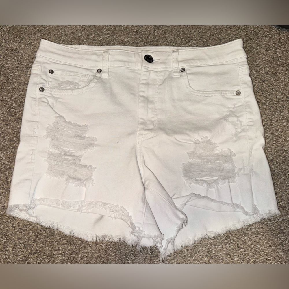 American Eagle Outfitters White Distressed Jean Shorts